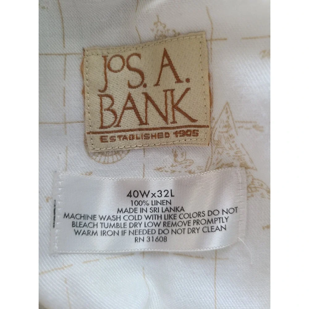 Jos. A. Bank Mens 40x32 Beige 100% Linen Flat Front Straight Leg Dress Pants